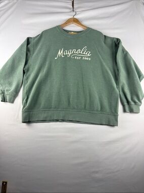 Magnolia Green Ribbed Sweatshirt Women's XL Oversized 100% Cotton